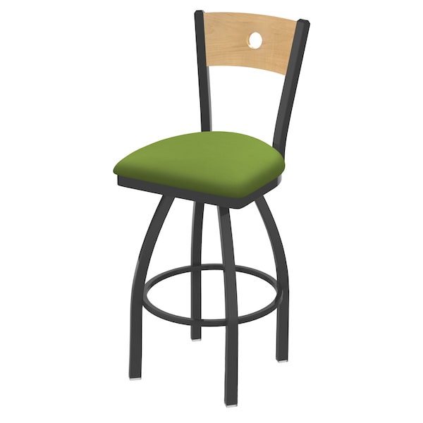 25" Swivel Counter Stool, Pewter Finish, Nat Back, Canter Kiwi Green Seat
